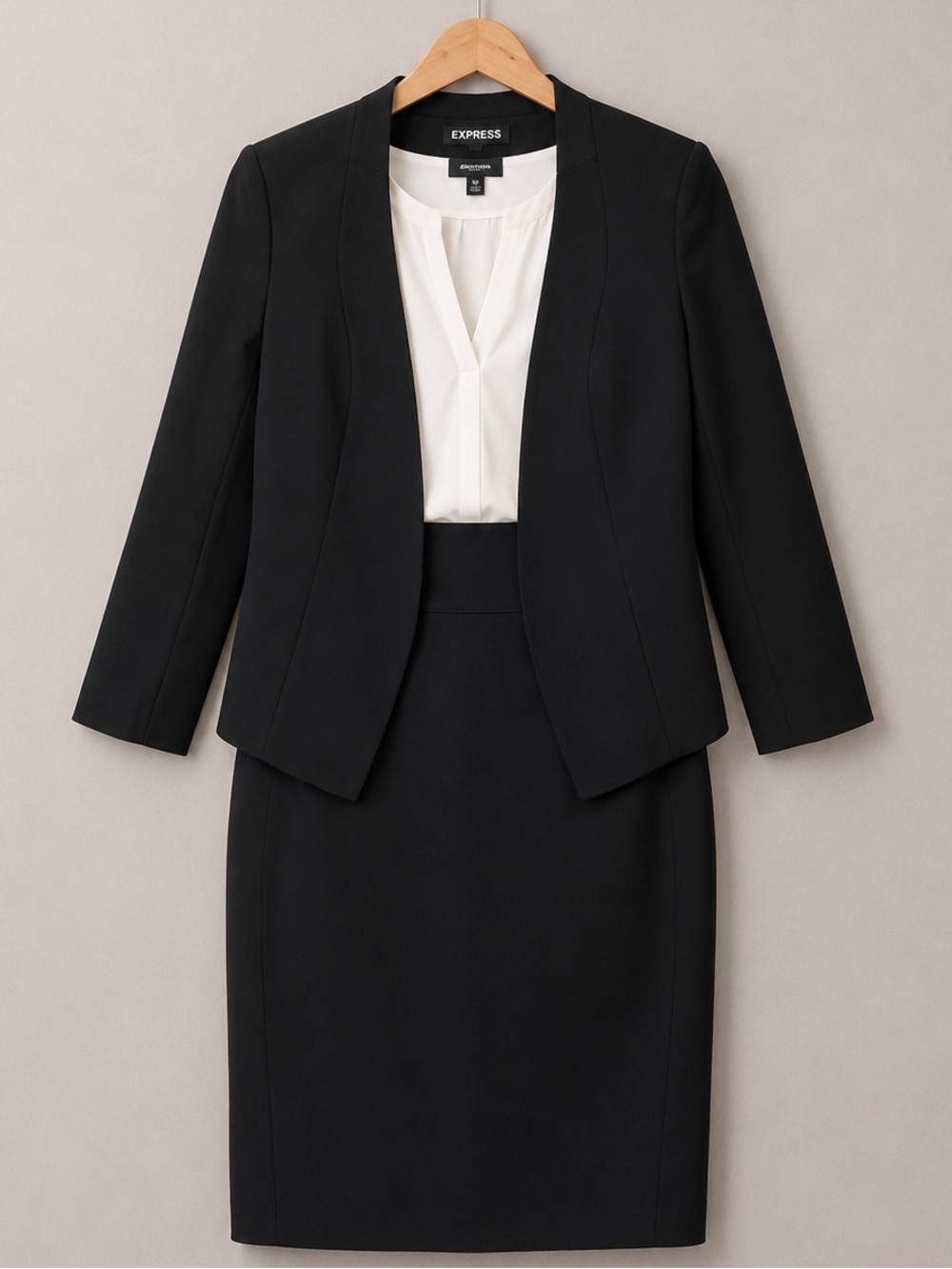 Express 3Piece Suit Set Black Blazer Skirt Top Career Interview outfit Corporate